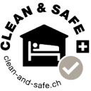 Black and white 'Clean & Safe' certification seal, symbolizing trust and safety in hospitality and tourism industries.